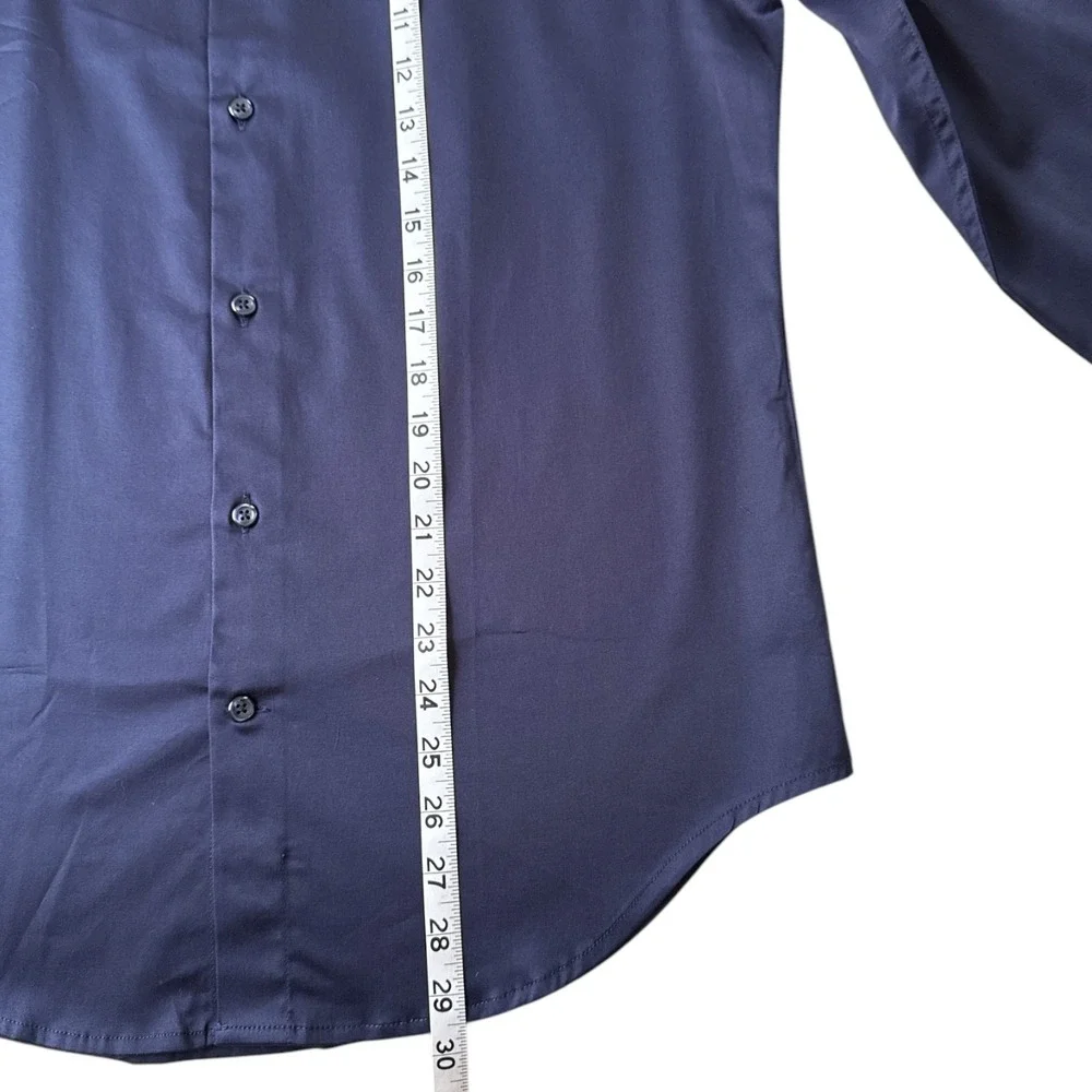 DSTRCT & Row Slim Fit Dress Shirt Navy Size M Wrinkle-Free Long Sleeve Button Up
